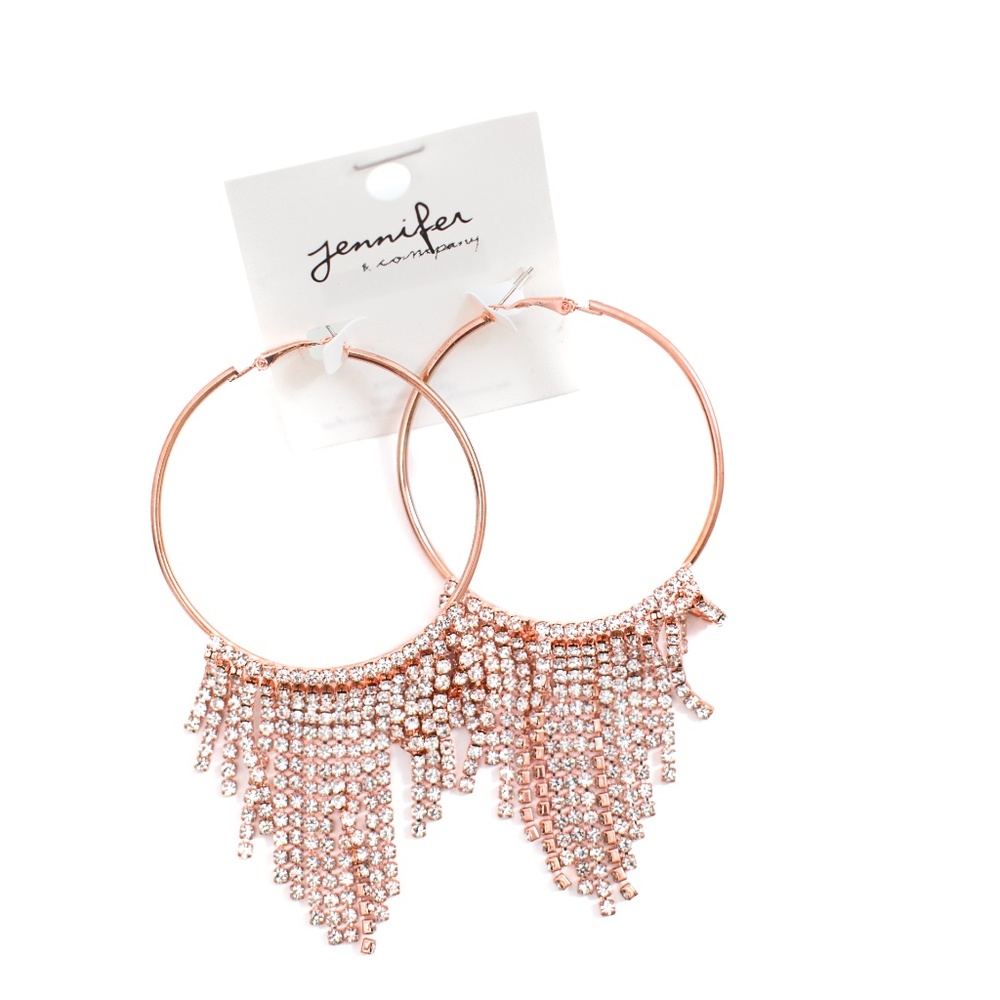 Jennifer & Company rose gold hoop chandelier earrings